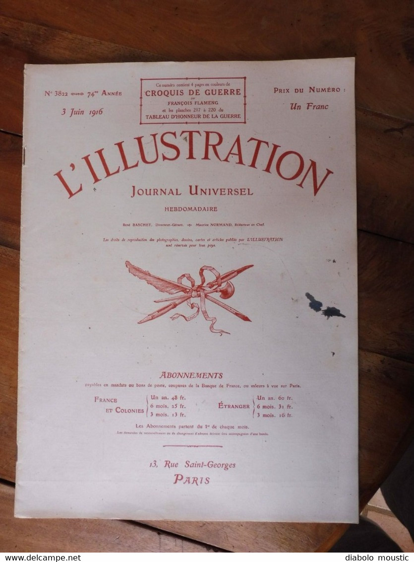 3  Juin 1916 : L'ILLUSTRATION  (complet Avec Ses Suppléments En Feuilles Libres) - L'Illustration