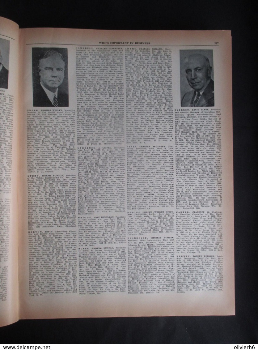 LIVRE (V1927) BIOGRAPHICAL ENCYCLOPEDIA OF THE WORLD 1946 (13 vues) Institut for research in biography inc.