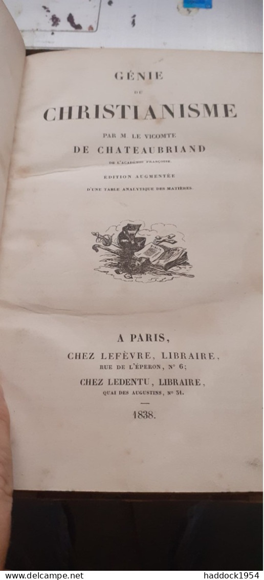 Génie Du Christianisme VICOMTE DE CHATEAUBRIAND Lefèvre 1838 - Auteurs Français