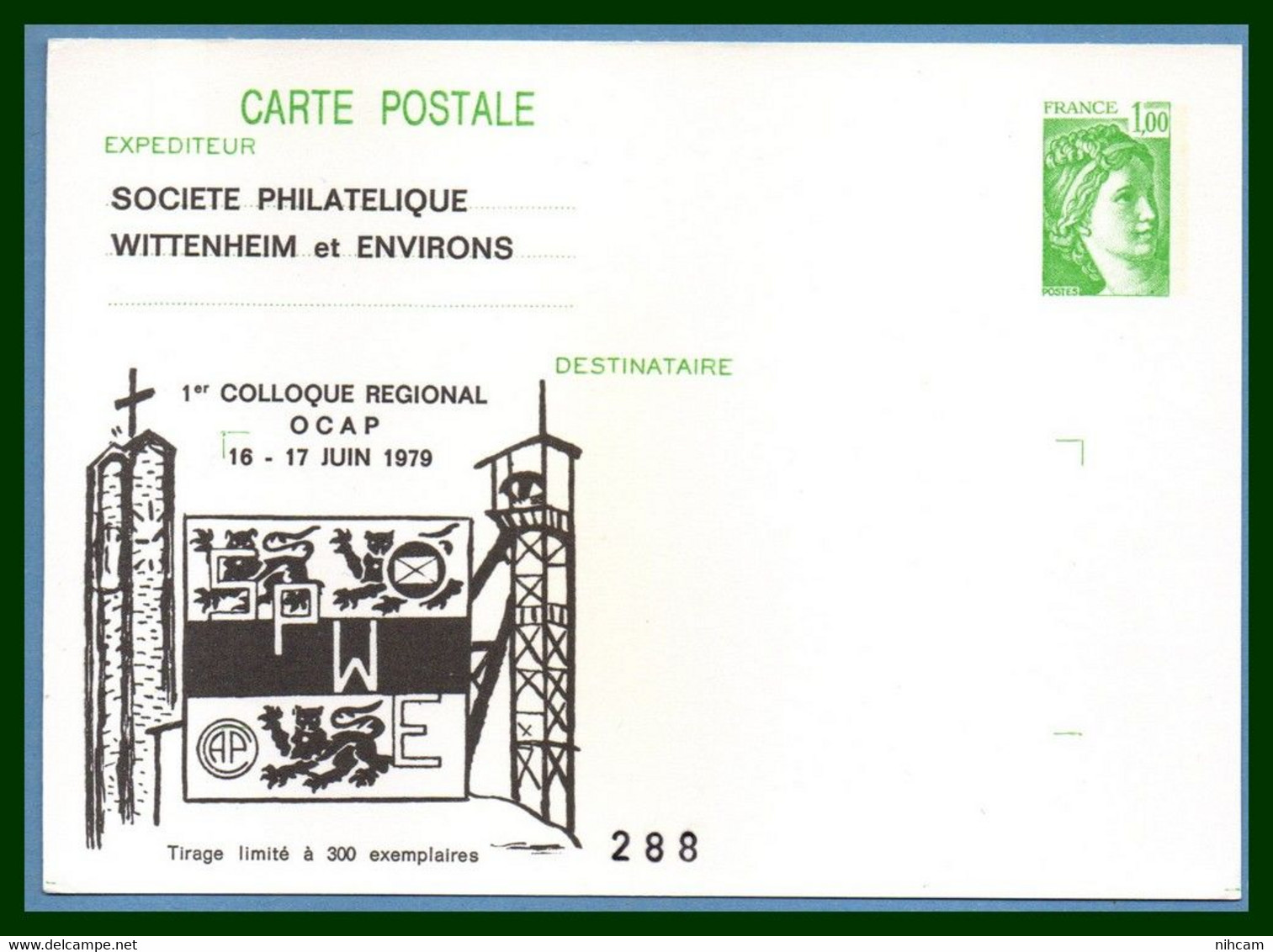 Entier Cp Repiqué Neuf  WITTENHEIM 1979 Colloque Régional - Wittenheim