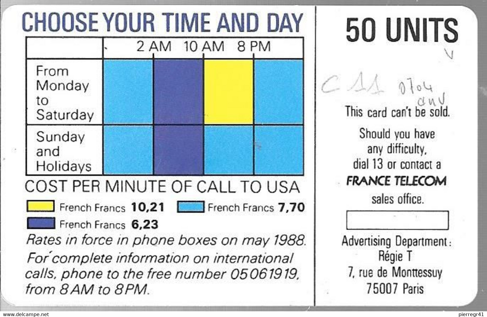 CARTE²-PUCE-INTERNE-C11-SO2-6/88-V° N° 4 Pe 0704 Env-HAVE A CALL ON US-CONCORDE-Utilisé-TBE - Interner Gebrauch