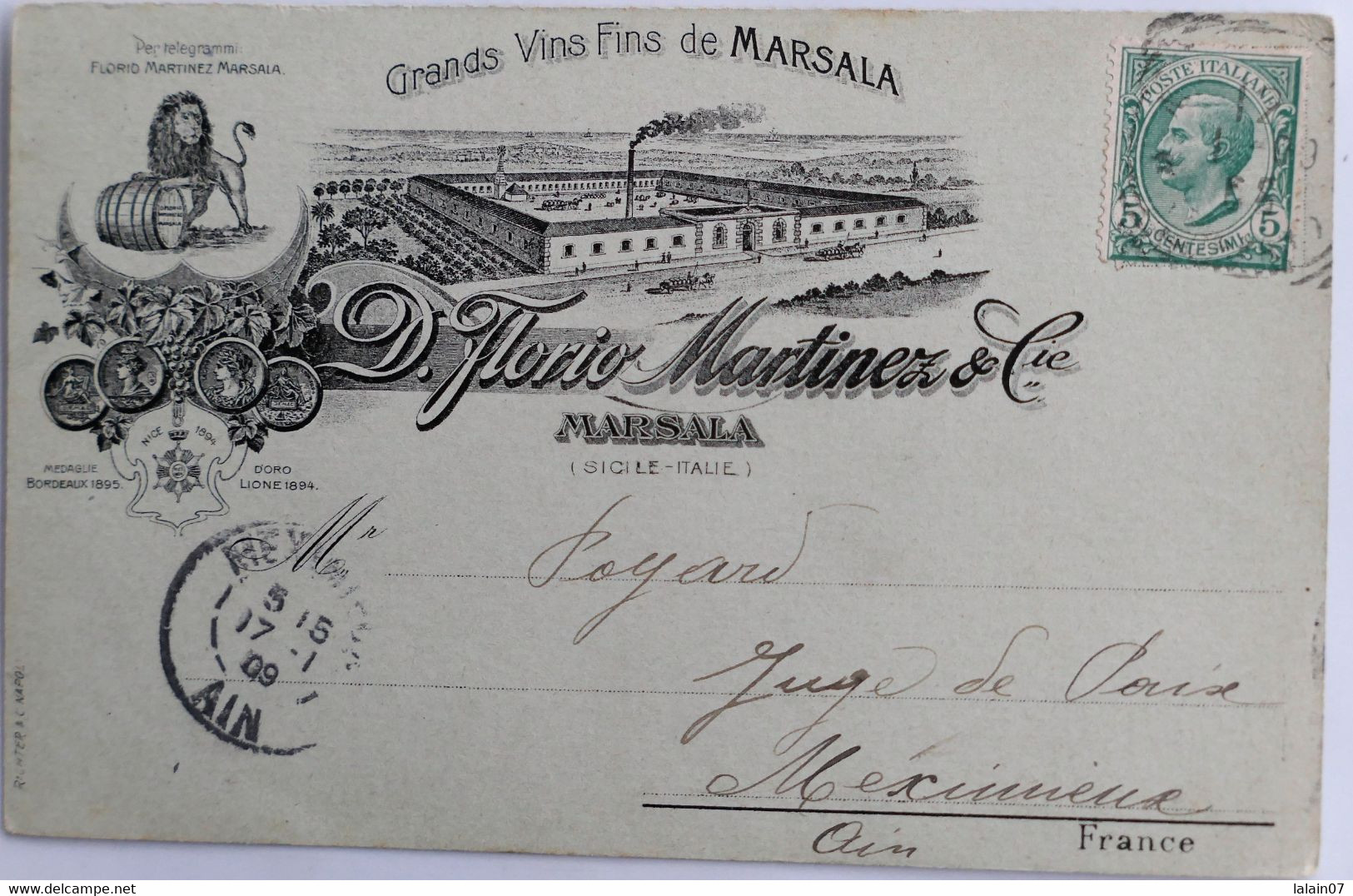 C. P. A. : Sicilia : Grands Vins Fins De MARSALA, D. Florio Martinez, Timbre En 1909 - Marsala