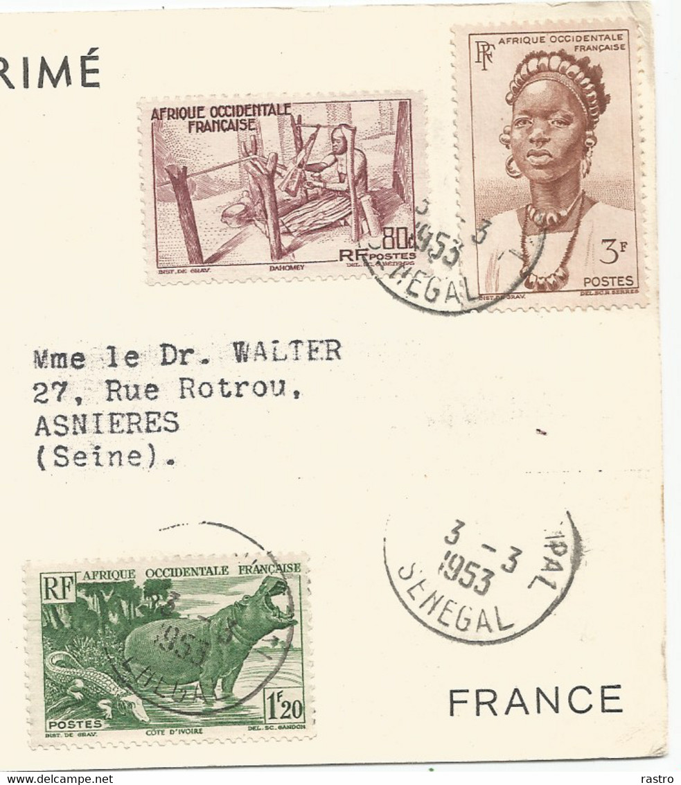 Publicité Plasmarine  (Biomarine) Sur Carte Illustrée Adressée Du Sénégal à Un Médecin D'Asnières (Seine) , 1953 - Lettres & Documents