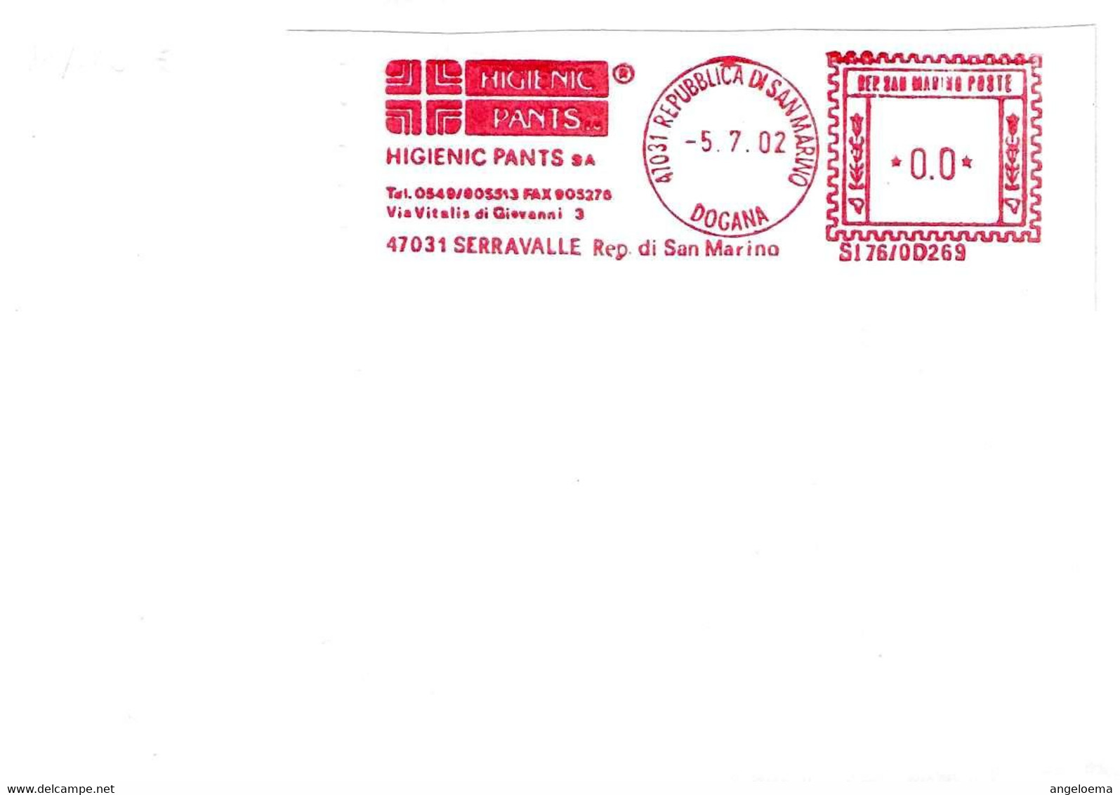 SAN MARINO - 2002 HIGIENIC PANTS - Ema Affrancatura Meccanica Rossa Red Meter Su Busta Non Viaggiata - 2009 - Lettres & Documents