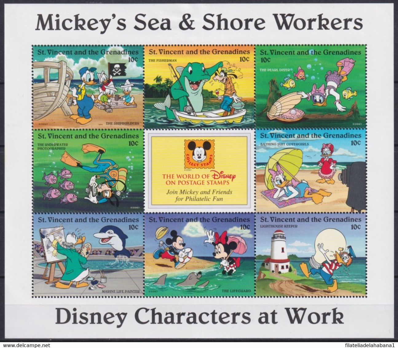 F-EX23388 ST VINCENT & GRENADINES MNH 1996 DISNEY MICKEY MOUSE DONALD DUCK SEA & SHORE WORKERS. - Disney