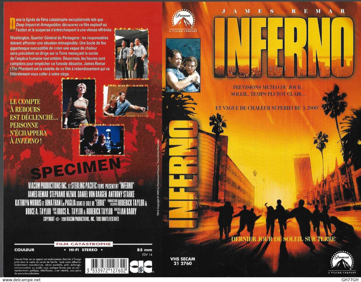 "INFERNO" -jaquette SPECIMEN Originale CIC VIDEO - - Action & Abenteuer