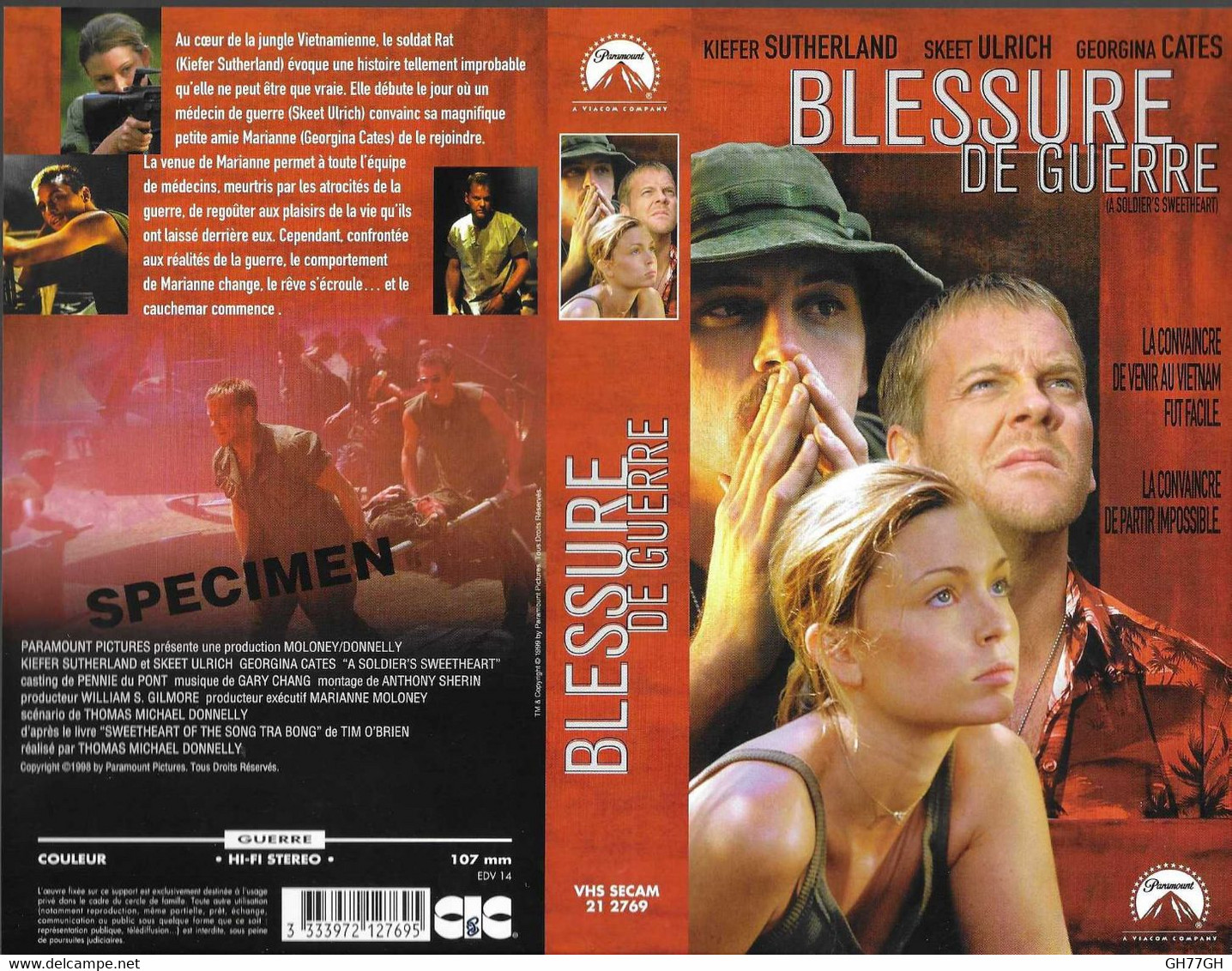 "BLESSURE DE GUERRE" -jaquette SPECIMEN Originale CIC VIDEO -a Soldier's Sweetheart - Azione, Avventura