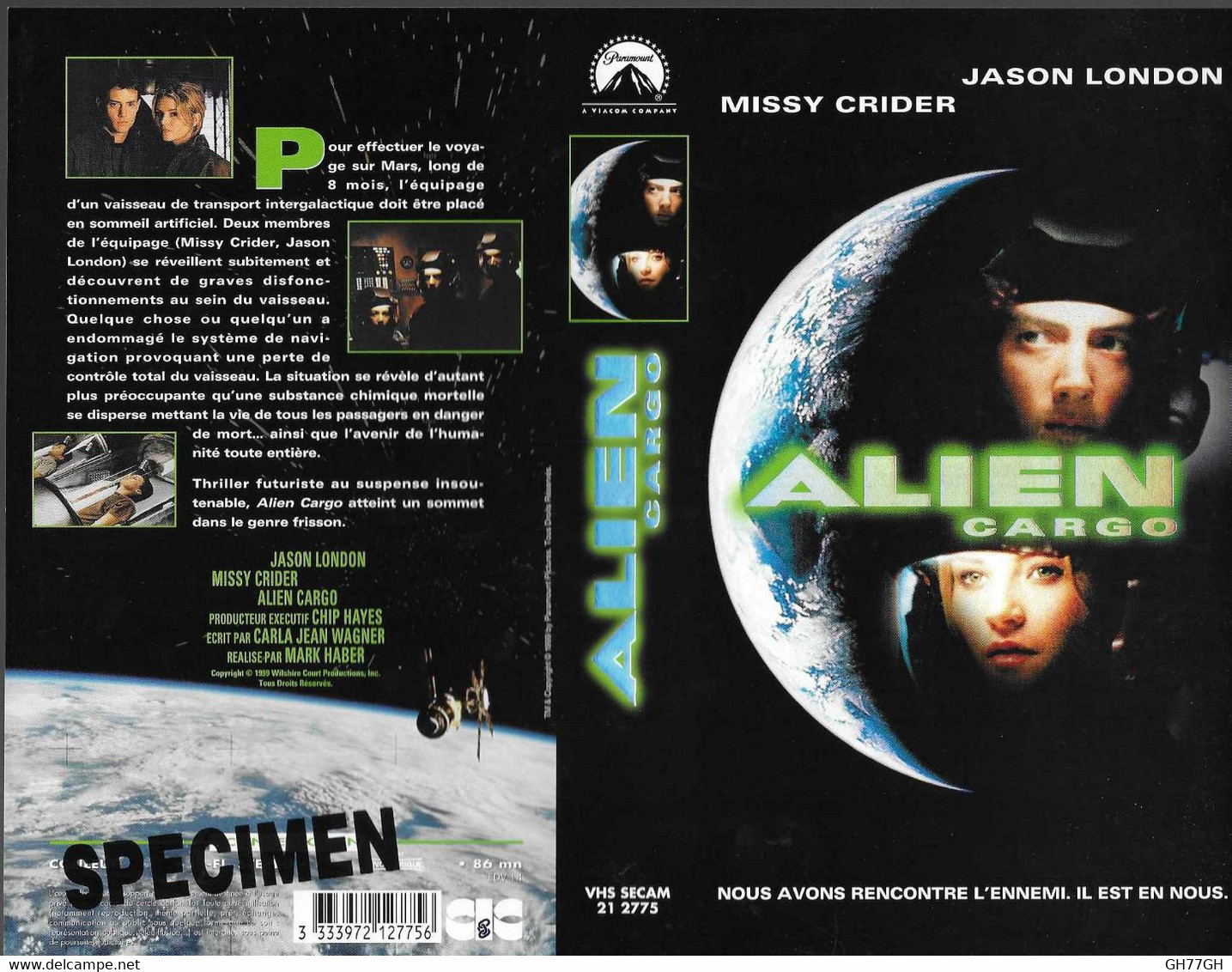 "ALIEN CARGO" -jaquette SPECIMEN Originale CIC VIDEO - Science-Fiction & Fantasy