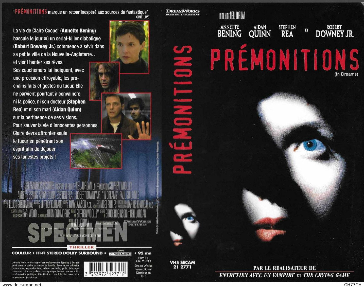 "PREMONITIONS" -jaquette SPECIMEN Originale CIC VIDEO -in Dreams - Drama