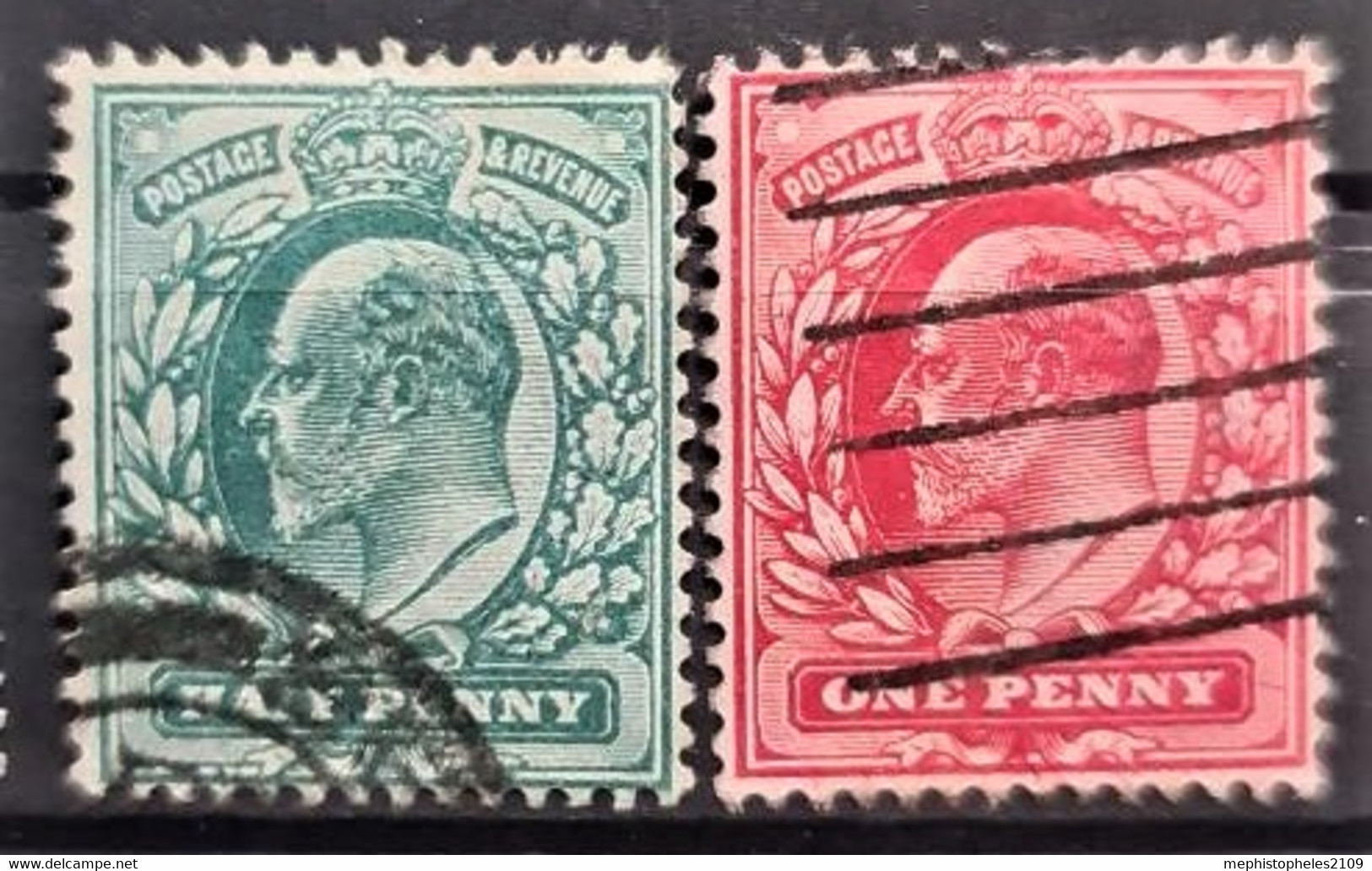 GREAT BRITAIN 1902 - Canceled - Sc# 127, 128  - 0.5d 1d - Used Stamps