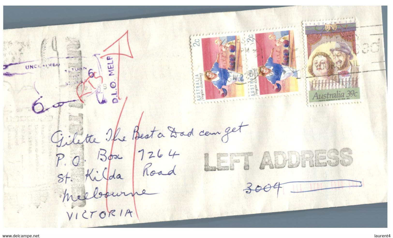 (JJ 14) Letter Posted To Victoria - RTS - Left Address - DLO Melbourne (Highly UNUSUAL / Open, Checked By Post Office) - Variétés Et Curiosités