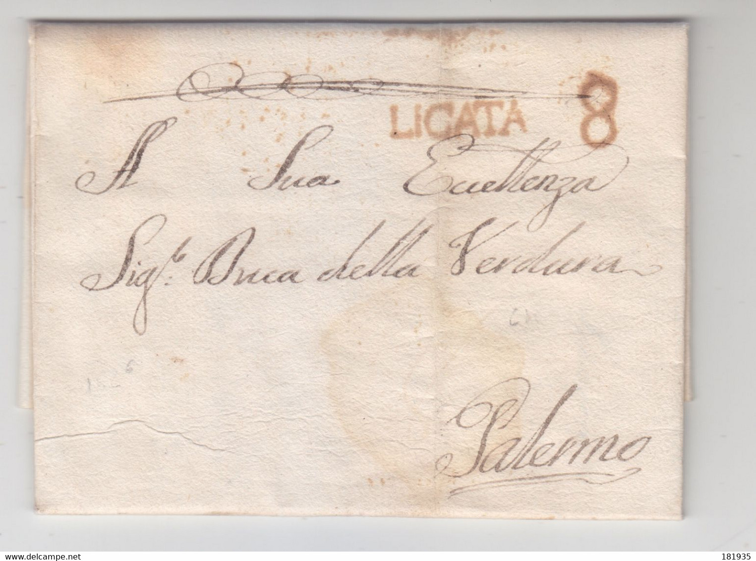 Cover Lettera  Prefilatelica-Licata 8 -8 Aprile 1812=Viaggiato Italy Italia - 1. ...-1850 Vorphilatelie