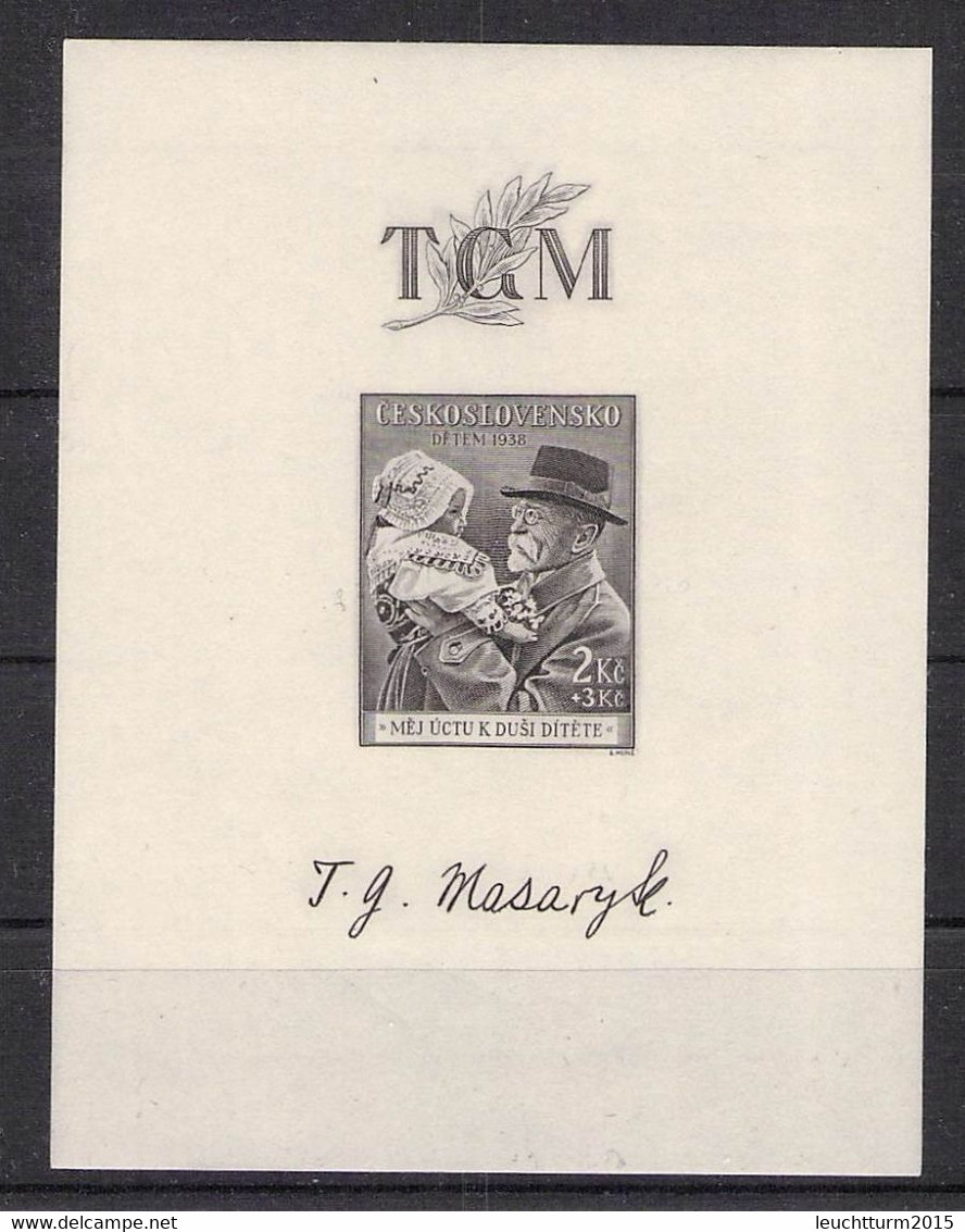 CZECHOSLOVAKIA - MINISHEET 1938 MASARYK Mi #BLOCK 3 MNH /LIB13 - Blocks & Sheetlets