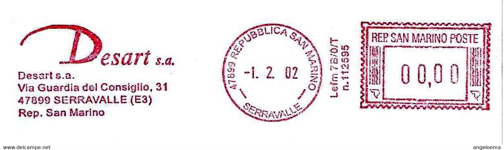 SAN MARINO - 2002 DESART - Ema Affrancatura Meccanica Rossa Red Meter Su Busta Non Viaggiata - 2013 - Covers & Documents