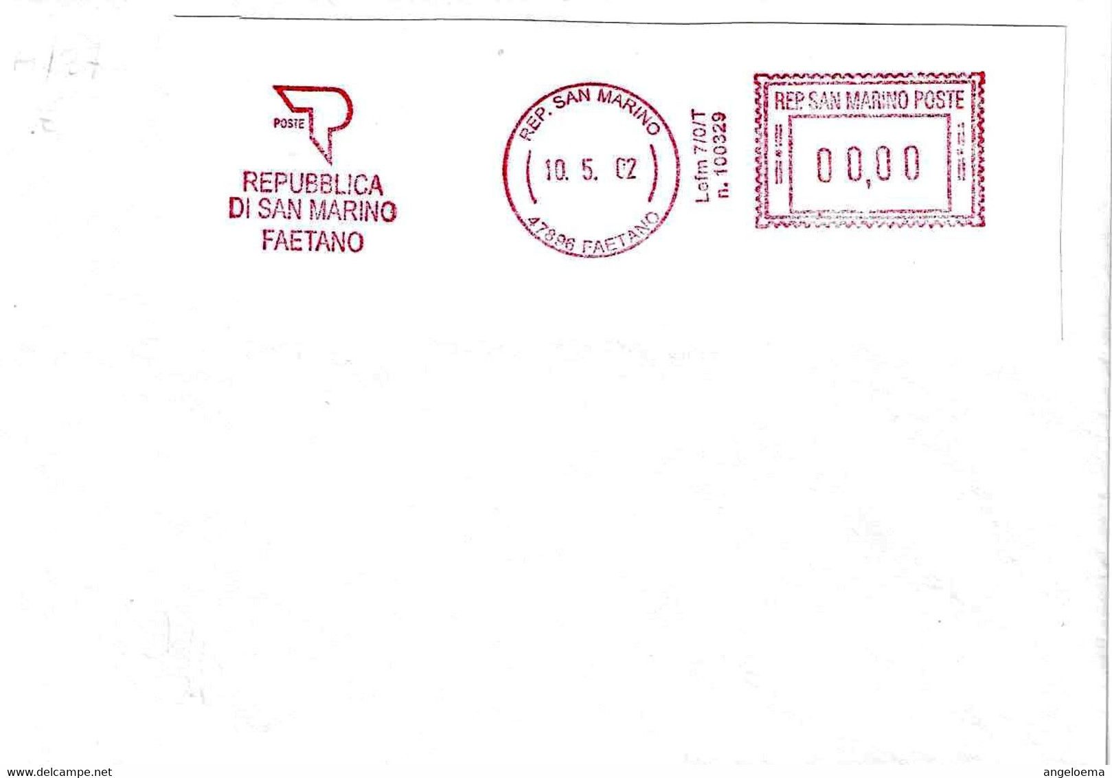 SAN MARINO - 2002 Ufficio POSTALE FAETANO - Ema Affrancatura Meccanica Rossa Red Meter Su Busta Non Viaggiata - 2014 - Covers & Documents