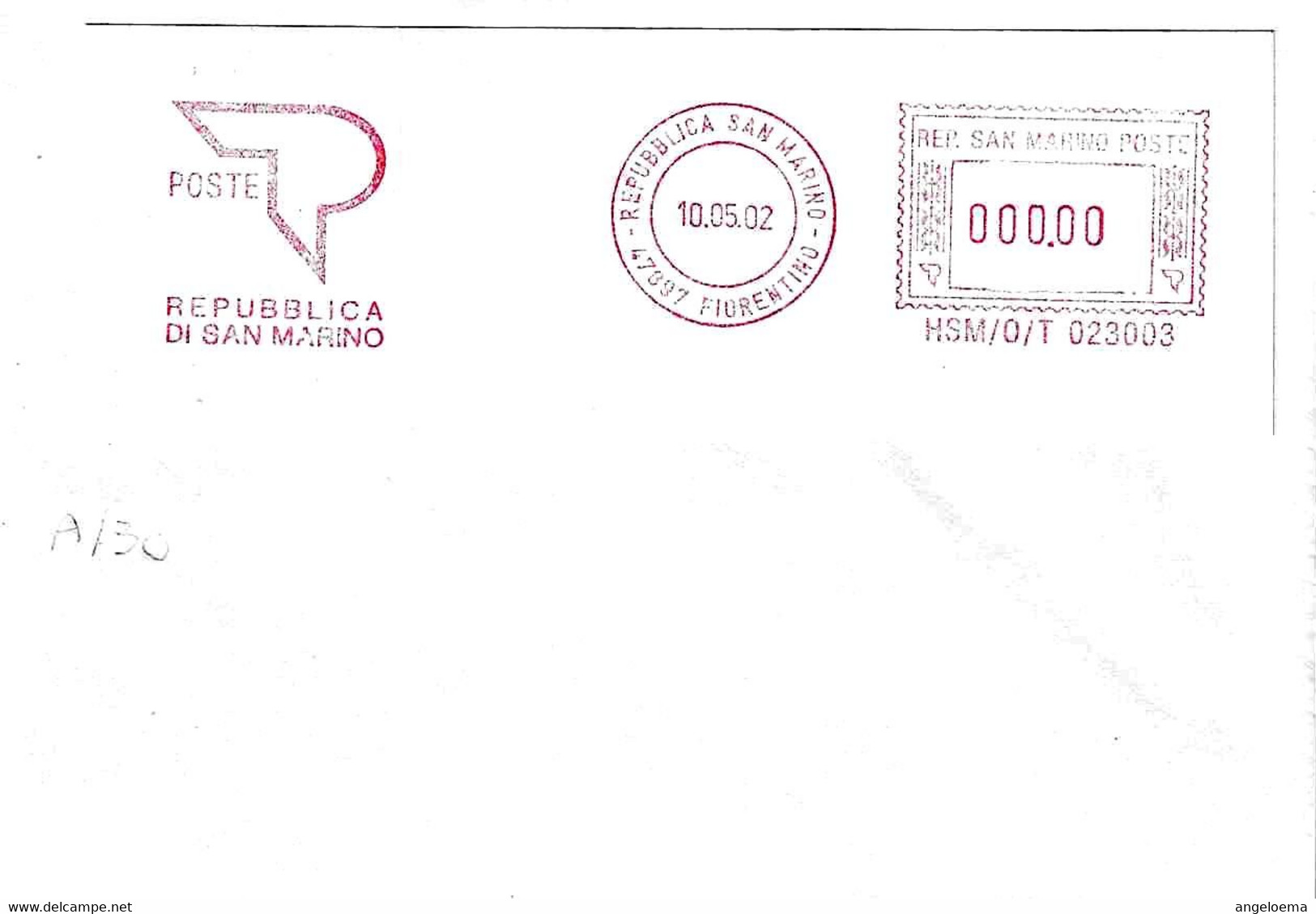 SAN MARINO - 2002 Uffico POSTALE FIORENTINO - Ema Affrancatura Meccanica Rossa Red Meter Su Busta Non Viaggiata - 2016 - Lettres & Documents