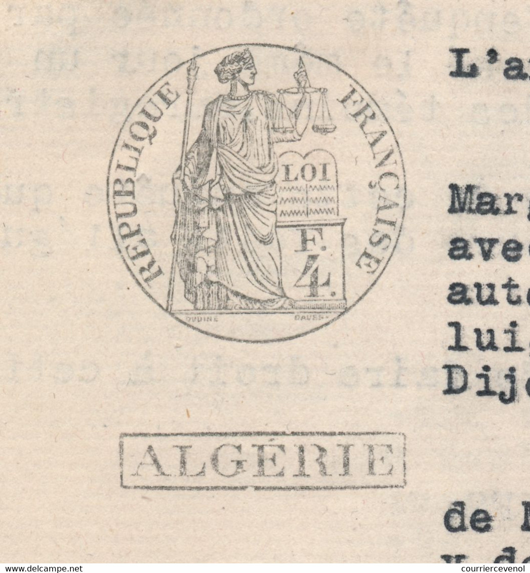 FISCAUX ALGERIE 4F Médaillon De Daussy + 20F Idem - Impôt Du Timbre Sur Significations Et P.V. D'enquête - Other & Unclassified