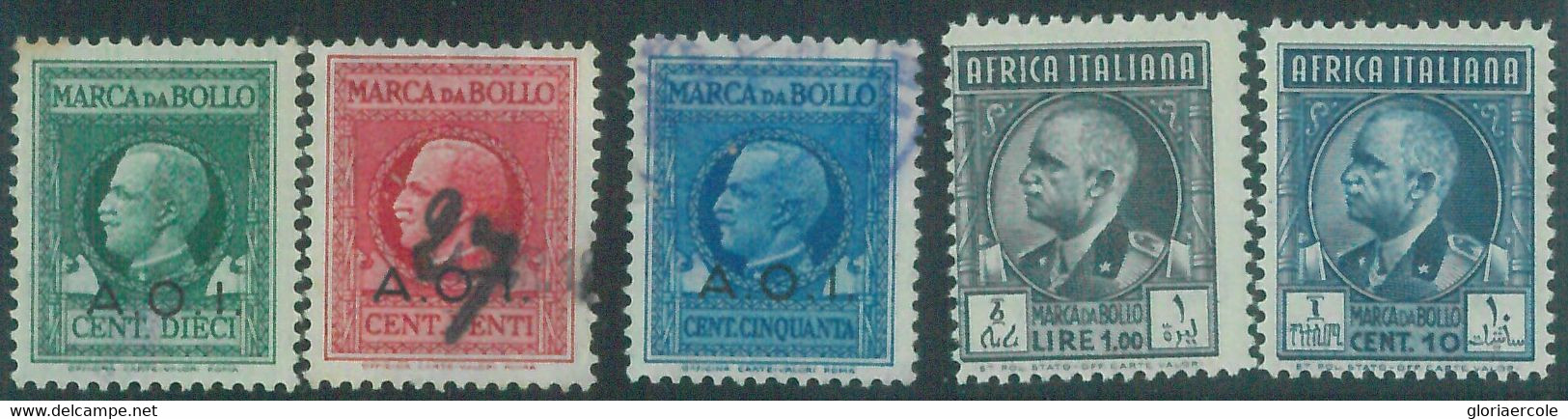 88779 - AOI Italian Africa  - REVENUE STAMPS - Small Lot Of 5 Stamps - Afrique Orientale