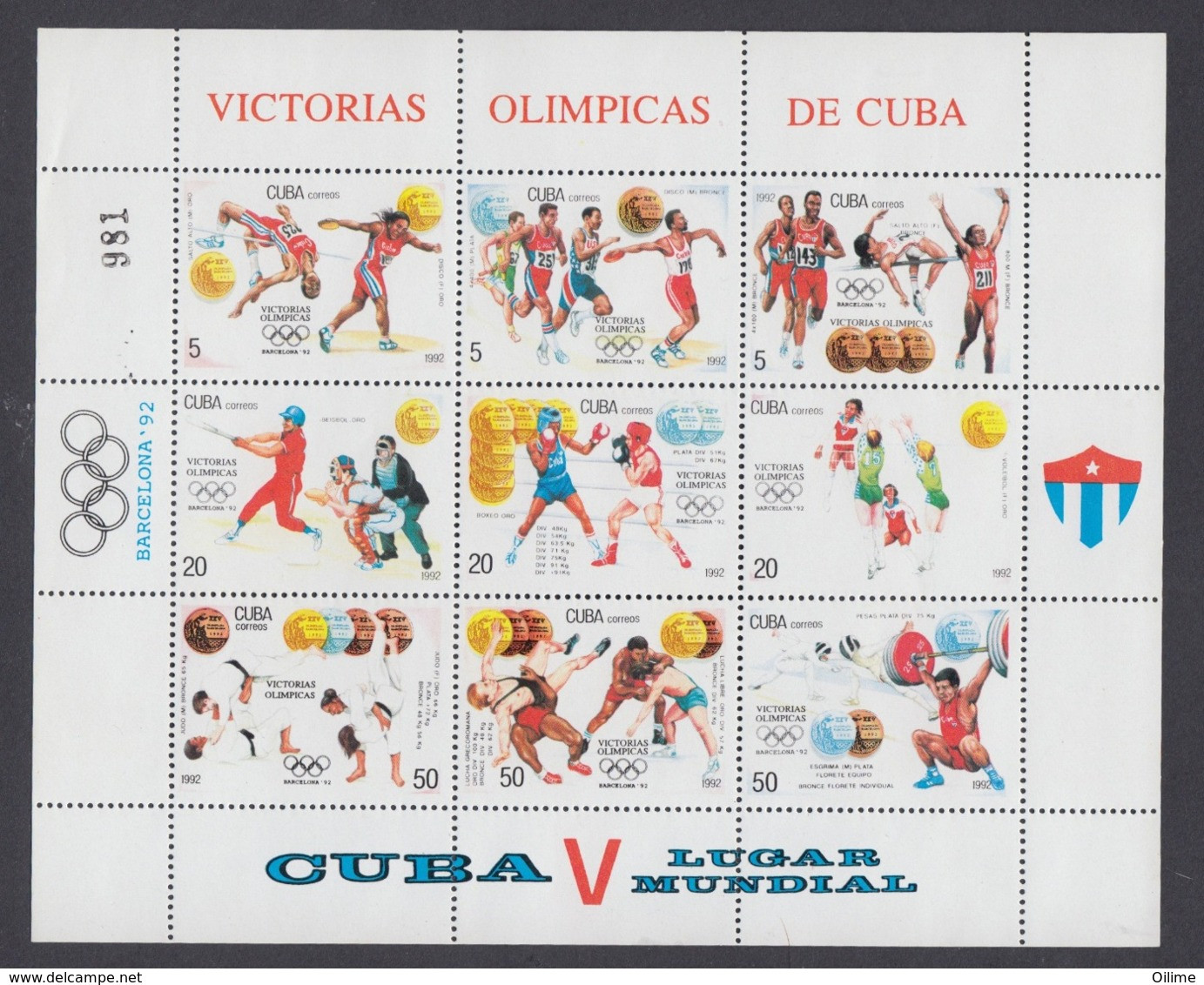 VICTORIAS OLIMPICAS CUBA 1992. EDIFIL 3768FE/76FE MNH - Unused Stamps