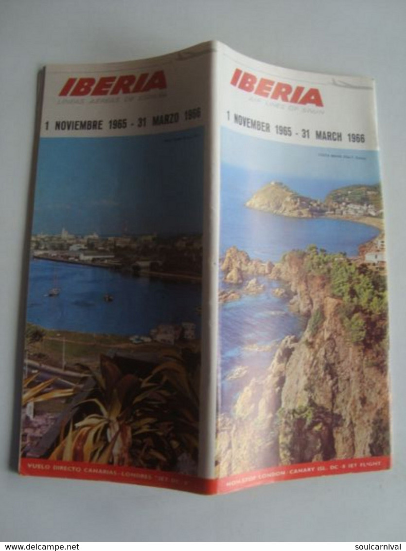 IBERIA AIR LINES OF SPAIN INTERCONTINENTAL SYSTEM. 1 NOVEMBER-31 MARCH 1966. NON-STOP LONDON-CANARY ISL. DC-8 JET FLIGHT - Horaires