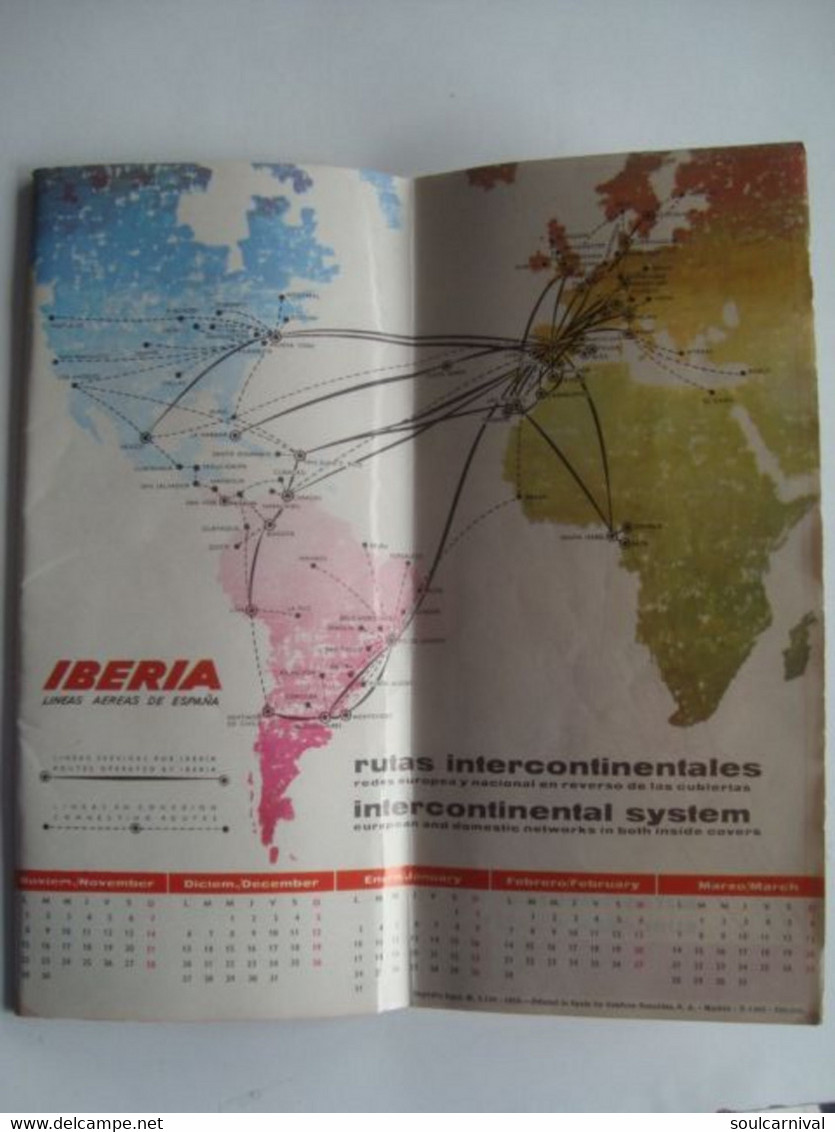 IBERIA AIR LINES OF SPAIN INTERCONTINENTAL SYSTEM. 1 NOVEMBER-31 MARCH 1966. NON-STOP LONDON-CANARY ISL. DC-8 JET FLIGHT - Horarios