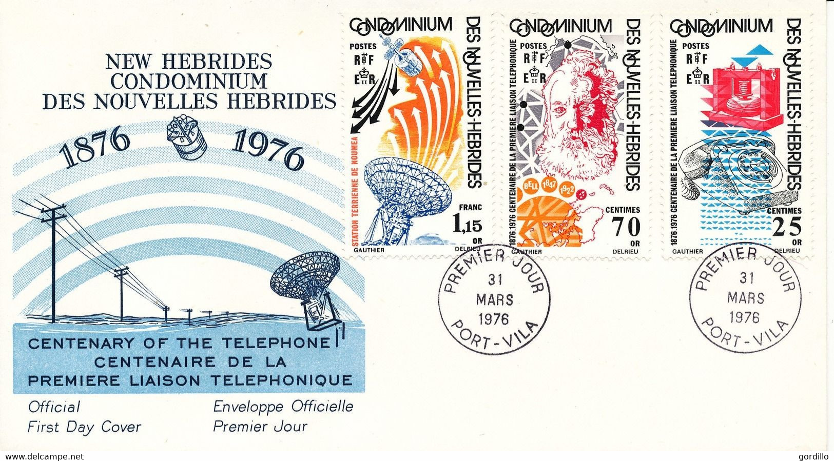 FDC  Nouvelles New Hébrides 1976 Graham BELL Centenaire  De La 1ére Liaison Téléphonique - FDC