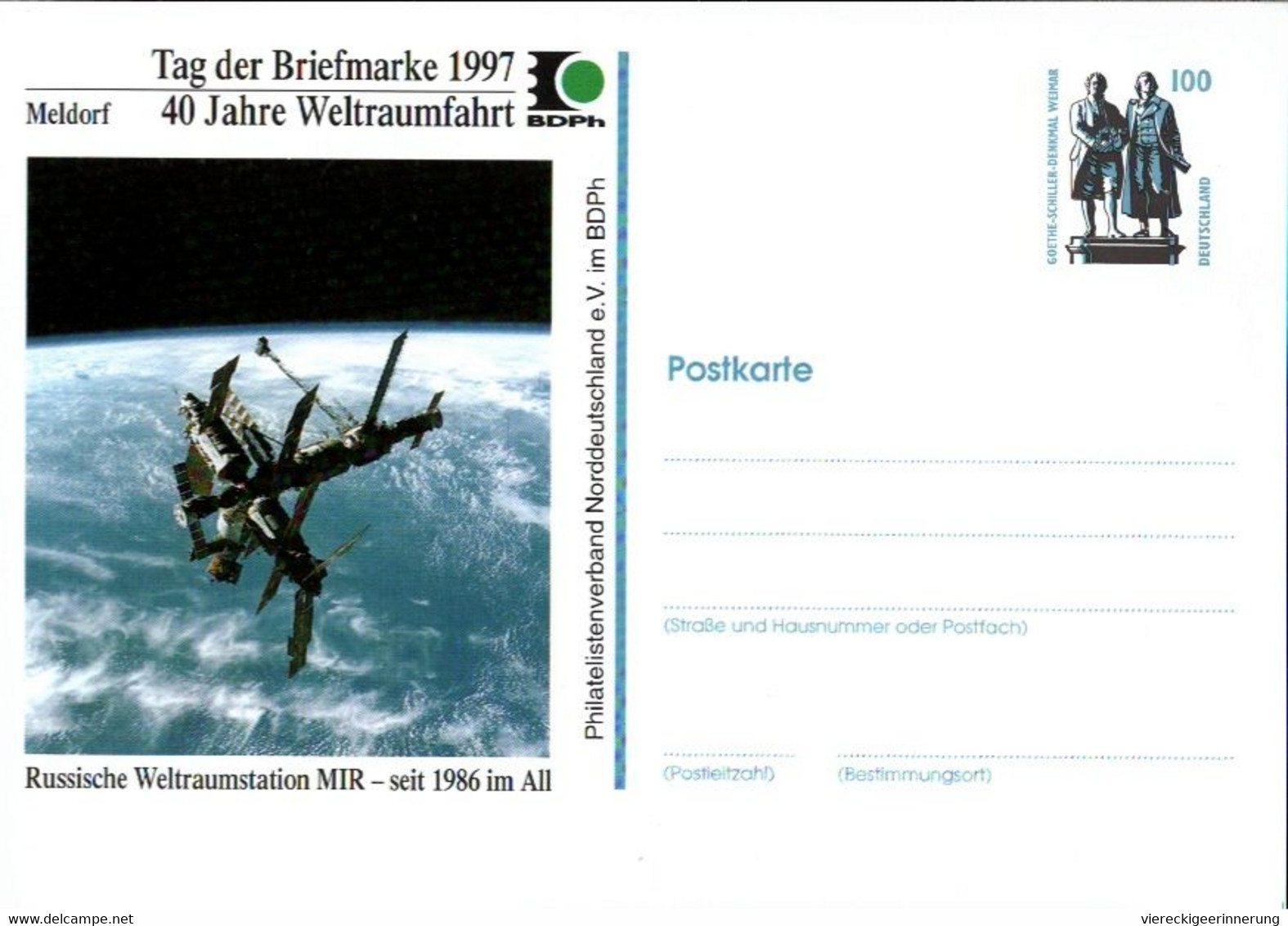 !  1997 Tag Der Briefmarke Meldorf, Raumfahrt, Raumstation MIR, Privatganzsache, PP, 100 Pfg. Sehenswürdigkeiten - Privatpostkarten - Ungebraucht