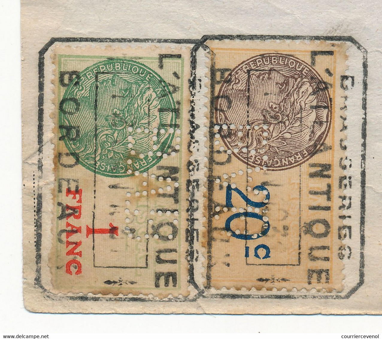 FRANCE - Fiscaux Type Daussy 10c Et 2 Francs PERFORES BAB Sur Traite Brasseries L'Atlantique - Bordeaux 1931 - Other & Unclassified