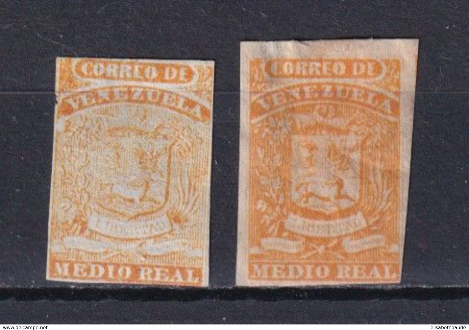 VENEZUELA - 1859 - YVERT N° 1 X2 * / (*) DEFECTUEUX (AMINCI / THIN + MARGES COURTES) - COTE = 120 EUR. - Venezuela