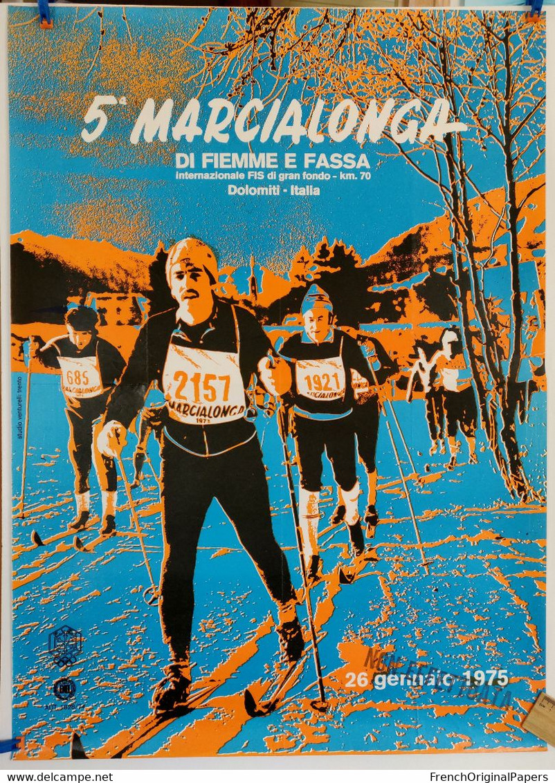 Affiche Originale - Marcialonga 1975 Ski De Fond FIS Di Gran Fondo Sport D'hiver Nordique Moena ENIT Venturelli Trento - Affiches