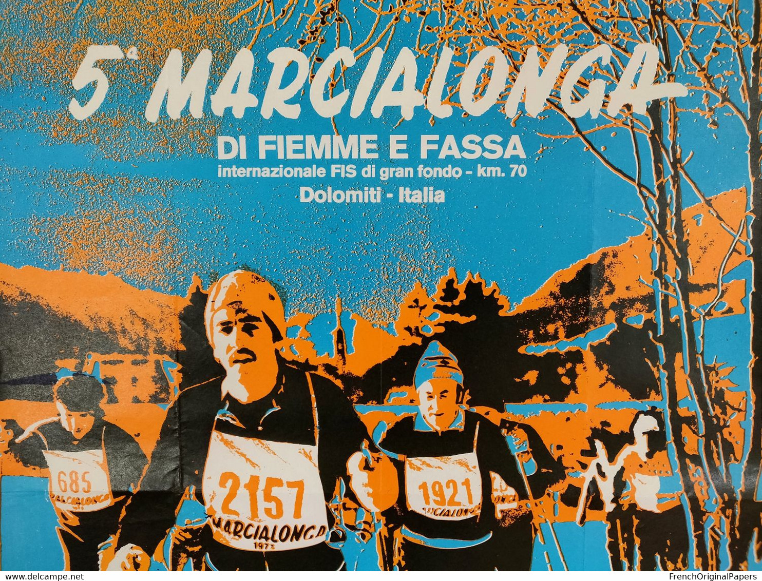 Affiche Originale - Marcialonga 1975 Ski De Fond FIS Di Gran Fondo Sport D'hiver Nordique Moena ENIT Venturelli Trento - Manifesti