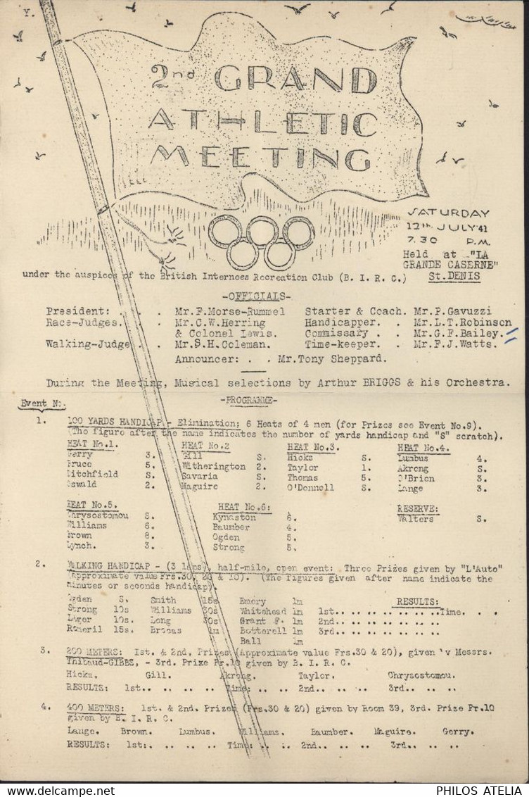 Guerre 40 Programme Athletic Meeting JO Grande Caserne St Saint Denis Paris 1941 Frontstalag Pour Prisonniers Internés - Programs