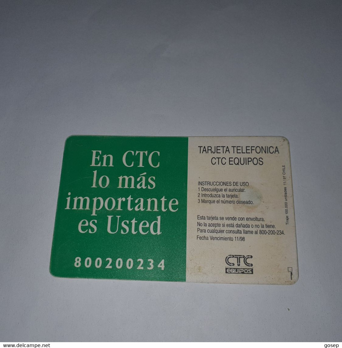 Chile-(cl-ctc38a)-estero Marga1-(55)-($2.000)-(Middle Curve)-(11/1997)-(look Outside)-used Card+1card Prepiad Free - Chili