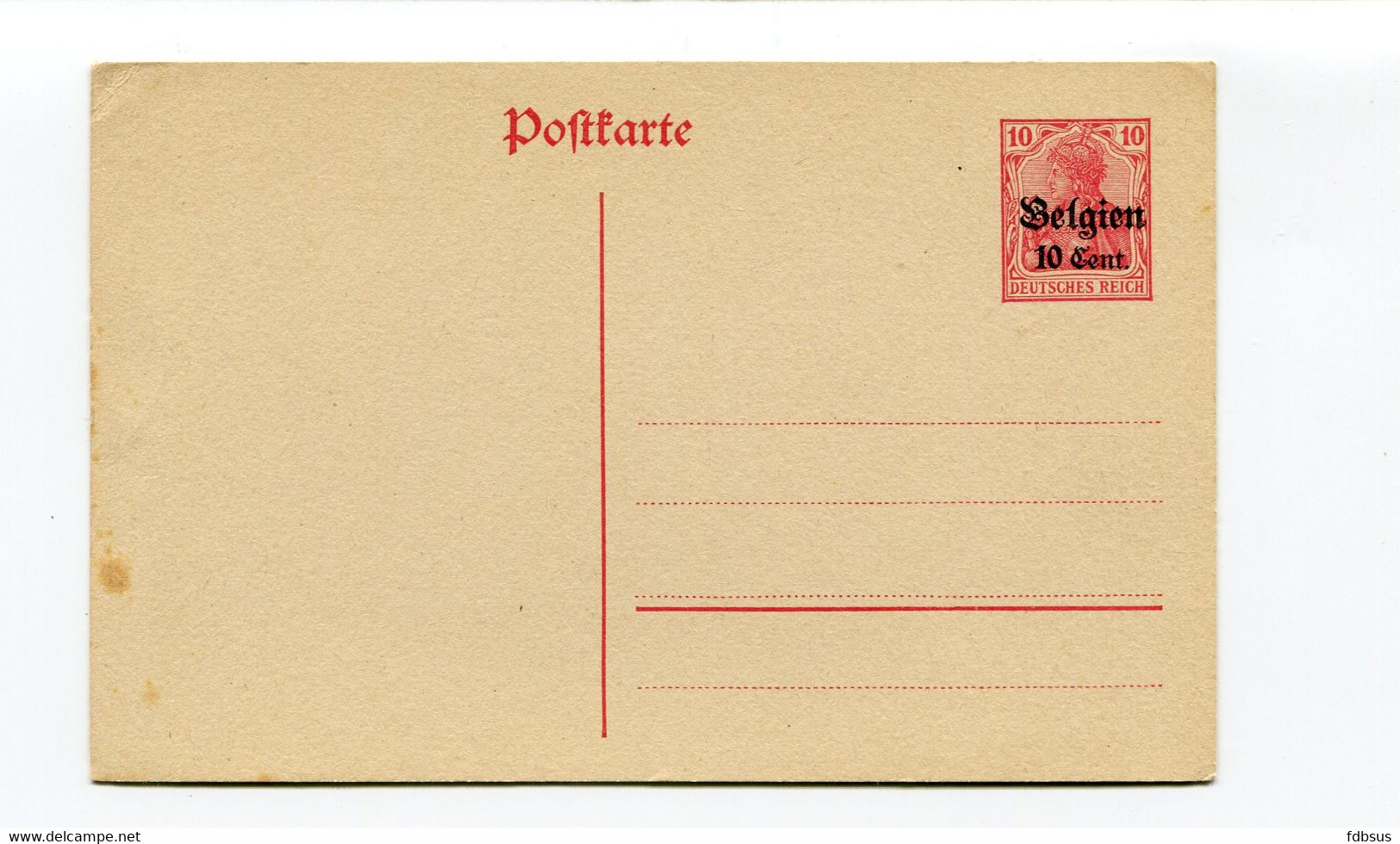 Blanco Postkarte 10 Cent. Op Germania 10 Belgien - German Occupation