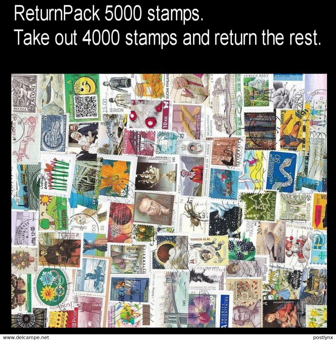 ReturnPack EUROPE WEST 5000 STAMPS Off Paper Kiloware StampBag Take Out 4000 Stamps And Return The Rest. All For +€20 - Lots & Kiloware (min. 1000 Stück)