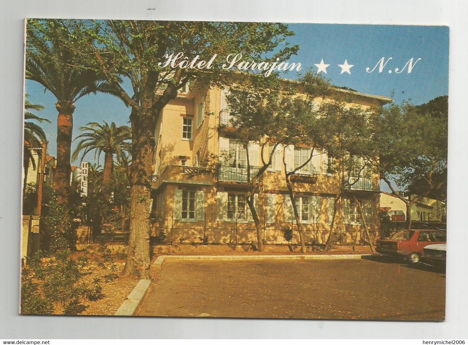 06 Juan Les Pins Hotel Pavillon Sarajan 4 Rue Des Palmiers Carte Double - Autres & Non Classés