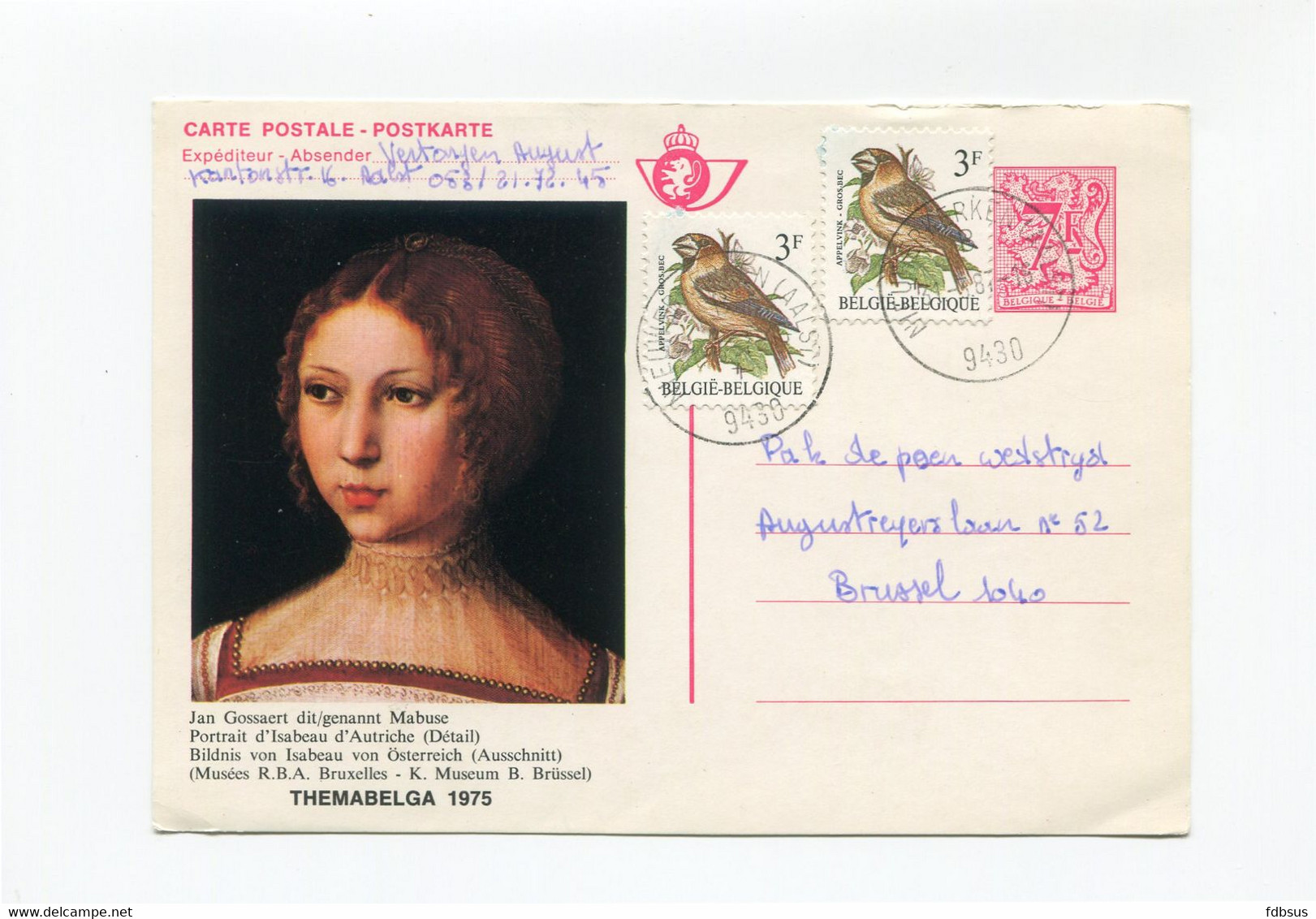 Themabelga Kaart 7Fr Met Bijfrankering 6 Fr - NIEUWERKERKEN AALST 9430 - Tarjetas Ilustradas (1971-2014) [BK]