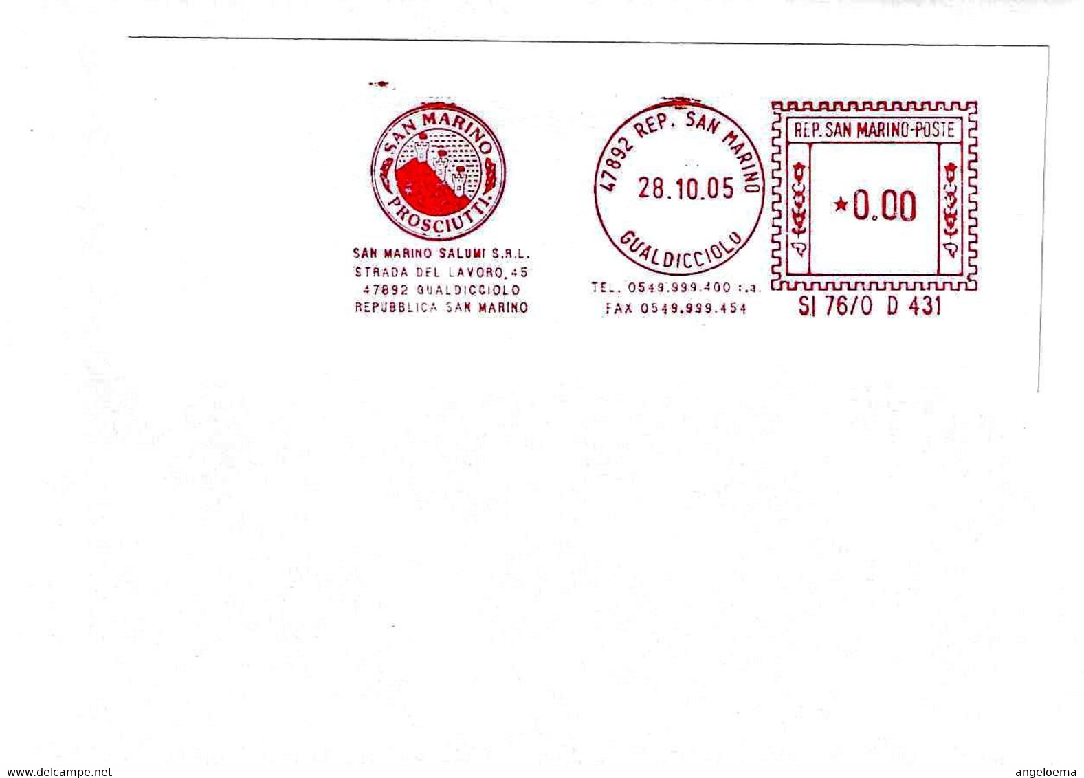 SAN MARINO - 2005 SAN MARINO PROSCIUTTI - Ema Affranc.rossa Della SAN MARINO SALUMI Red Meter Su Busta Non Viagg.- 2028 - Covers & Documents
