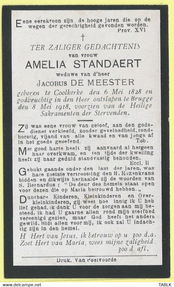 BP431 - BIDPRENT - DOODSPRENTJE - AMELIA STANDAERT - KOOLKERKE 1828 / BRUGGE 1918 - Other & Unclassified