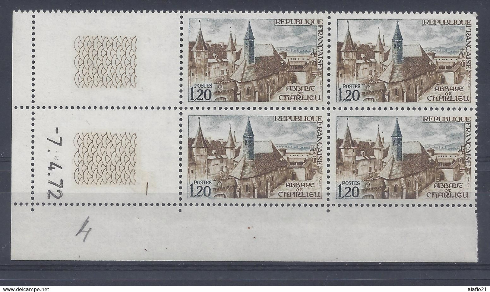 ABBAYE De CHARLIEU N° 1712 - Bloc De 4 COIN DATE - NEUF SANS CHARNIERE - 7/4/72 - 1970-1979