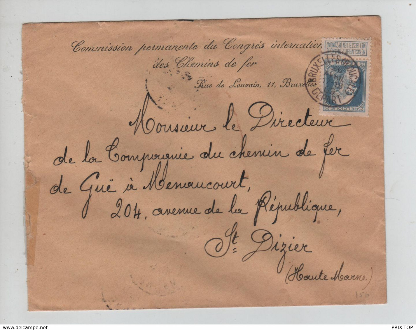 REF3538/ TP 76 GB S/L. Commission Permanente Congrès Inter. Chemins De Fer C.BXL (R.Ducale) 1909 > St.Dizier C.d'arrivée - 1905 Grosse Barbe