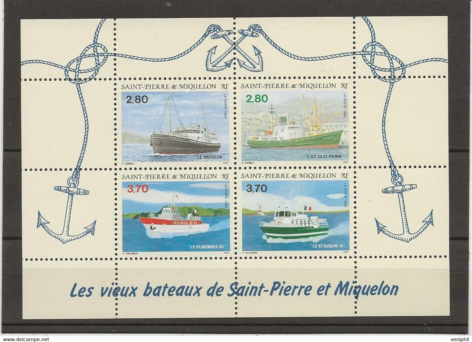 ST PIERRE ET MIQUELON - BLOC FEUILLET N° 4 NEUF XX -VIEUX BATEAUX -ANNEE 1994 - COTE : 12,50 € - Blokken & Velletjes