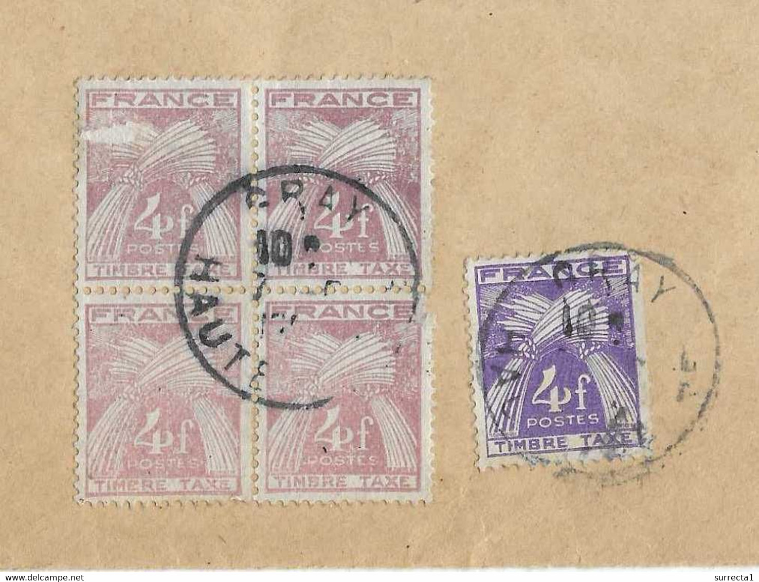 Enveloppe Taxée 1955 / 1 Timbre Taxe N° 84 Violet + Bloc De 4 Anomalie Couleur ( 2 Défauts) - 1859-1959 Used