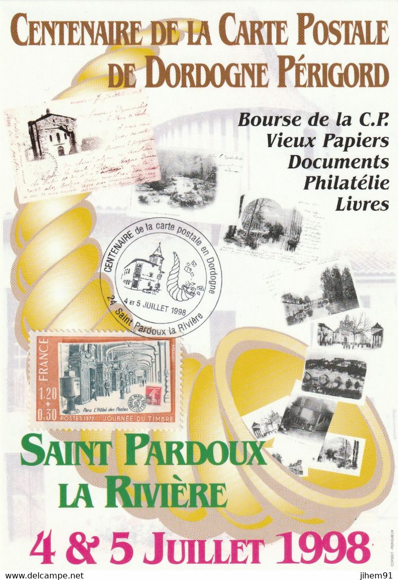 OT Centenaire De La Carte Postale En Dordogne (Saint-Pardoux La Rivière, 24) Du 04/05-07-1998 - Commemorative Postmarks