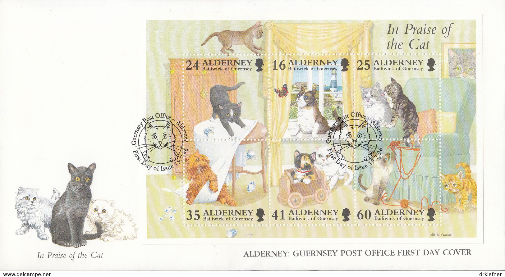 ALDERNEY Block 2, FDC, Katzen, 1996 - Alderney