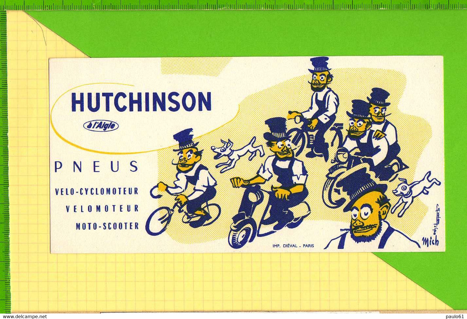 BUVARD & Blotting Paper :  Pneus HUTCHINSON  Velo Velomoteur Scooter Signé Mich - Bikes & Mopeds