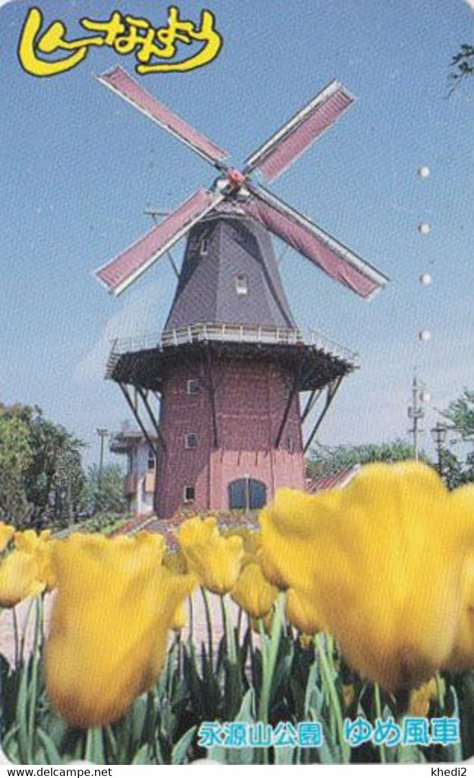 Rare Télécarte JAPON / 110-011 - MOULIN & Fleur Tulipe - MILL & Tulip Flower JAPAN Phonecard  - MÜHLE - 181 - Landscapes