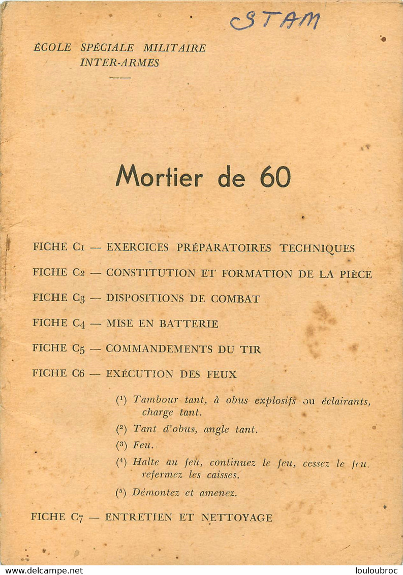 MORTIER DE 60 NOTICE COMPLETE AVEC TOUTES SES FICHES DE C1 A C7 - Armi Da Collezione