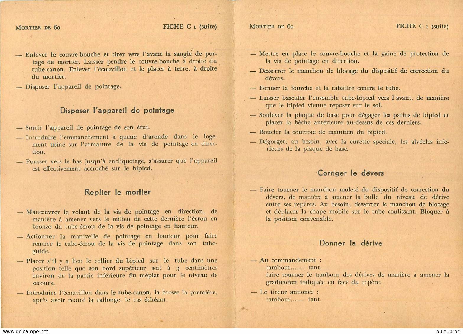 MORTIER DE 60 NOTICE COMPLETE AVEC TOUTES SES FICHES DE C1 A C7 - Armi Da Collezione