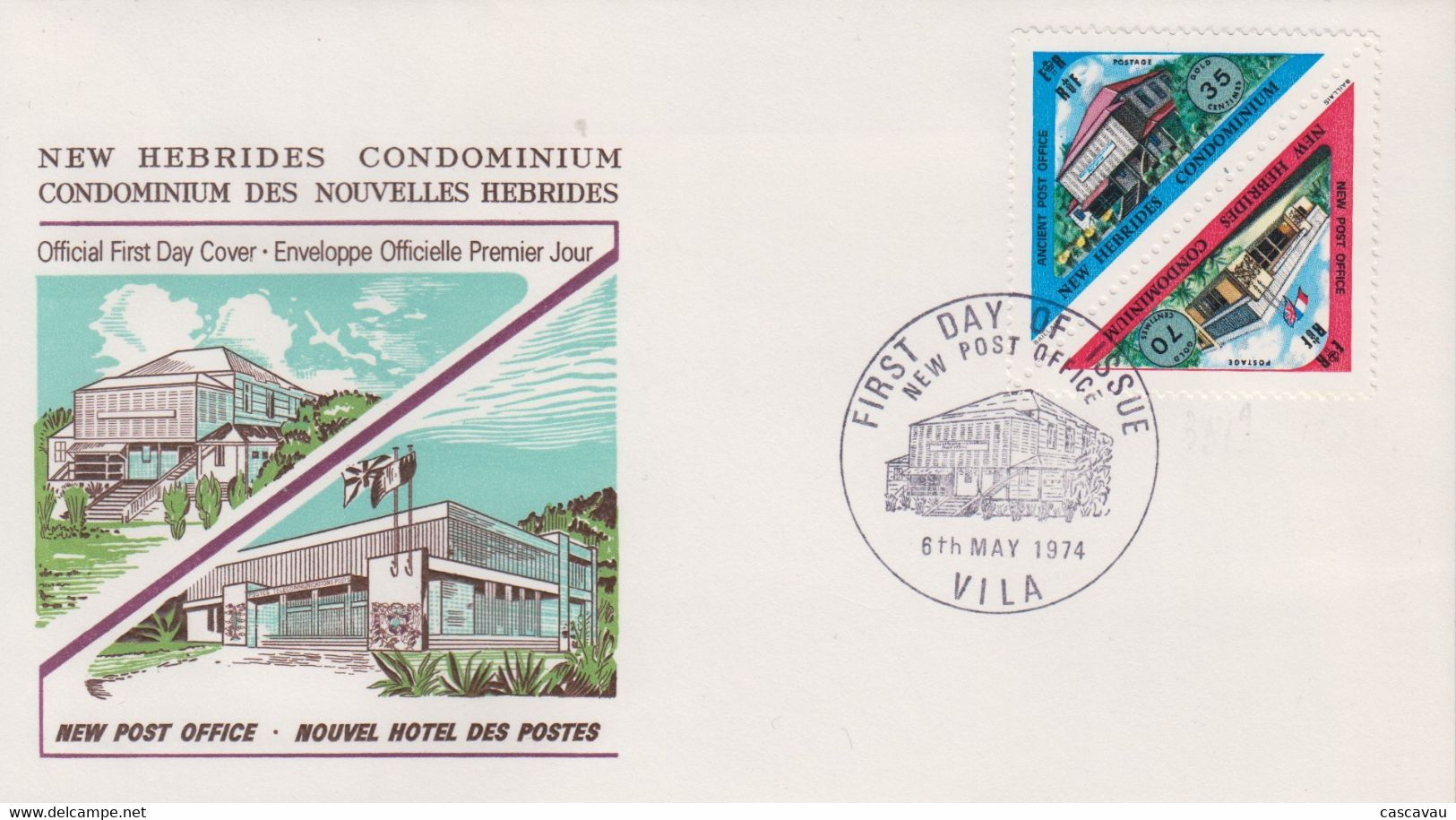 Enveloppe  FDC  1er Jour   NOUVELLES  HEBRIDES    Nouveau  Bureau  De  Poste   1974 - FDC